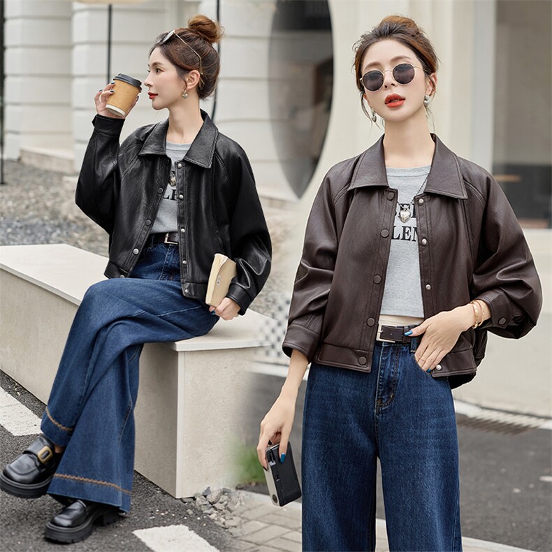 海宁皮衣外套女短款2025秋季新款宽松显瘦设计感小众pu皮夹克上衣，女装皮衣，江南女神