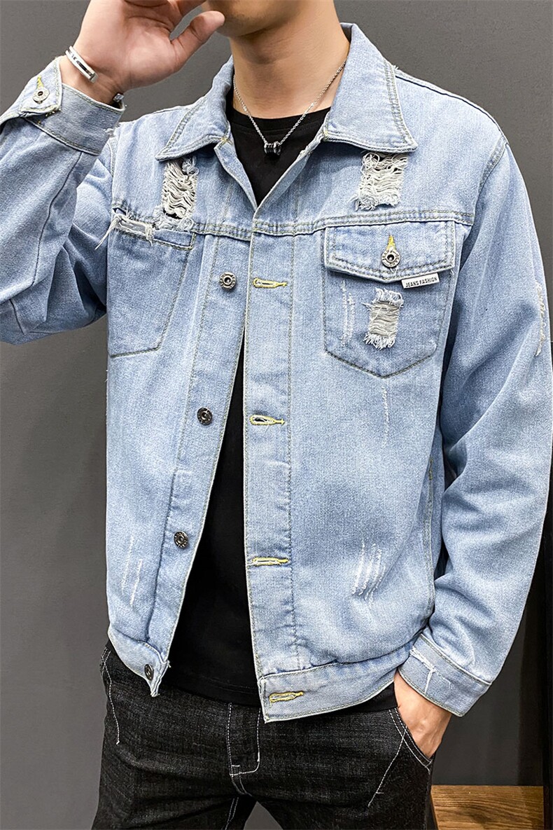 牛仔夹克男生秋季新款韩版潮流上衣服休闲牛仔褂工装外套8152-P65,男装夹克,电商A318
