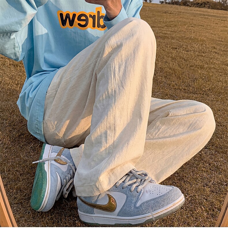 8059特批45夏季薄款透气耐磨男直筒长裤麻休闲宽松垂感阔腿裤，男装休闲裤，电商A178