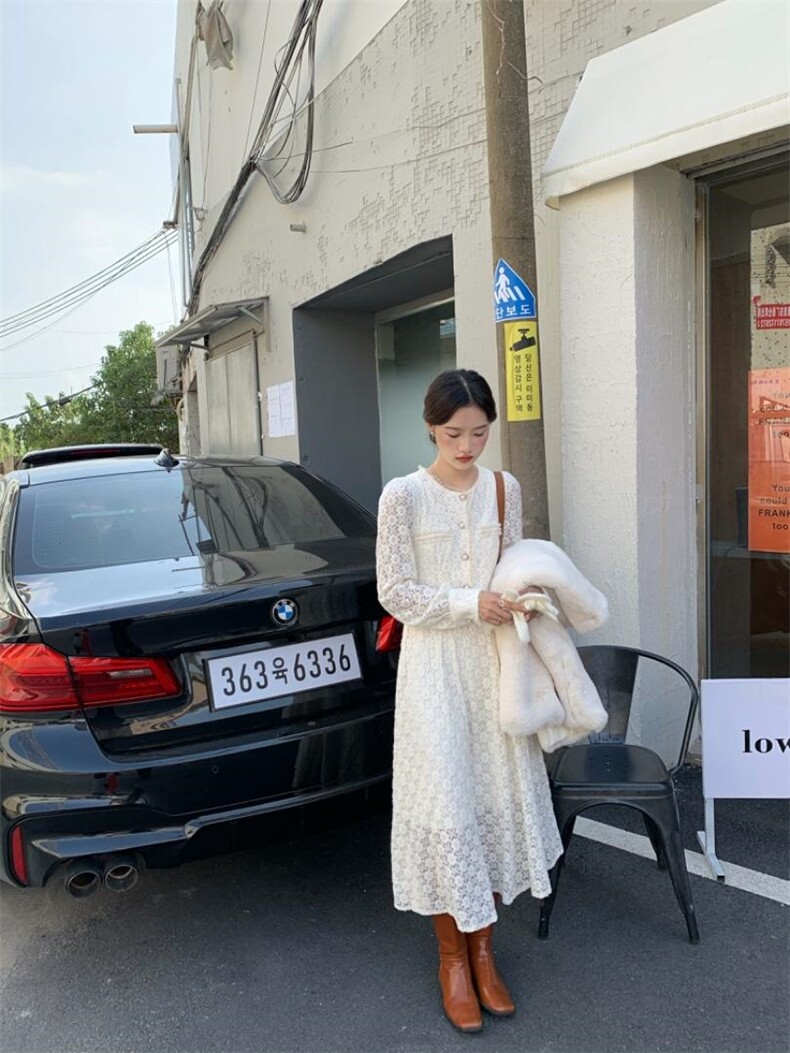 现货，秋冬新款羽毛纱连衣裙，女装连衣裙，墨初