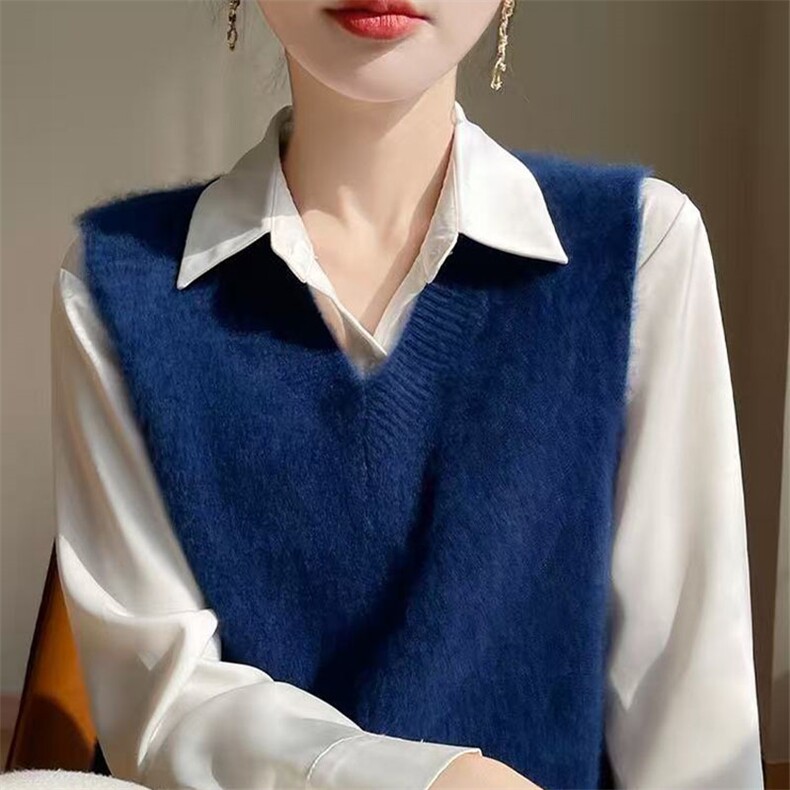 2025年女士秋季扭花V领马甲,针织衫/毛衣,萱芳婷羊绒