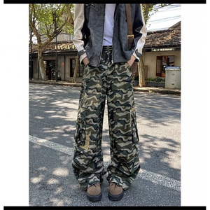 美式街头复古口袋迷彩工装裤男设计感直筒宽松垂感休闲阔腿牛仔裤图片