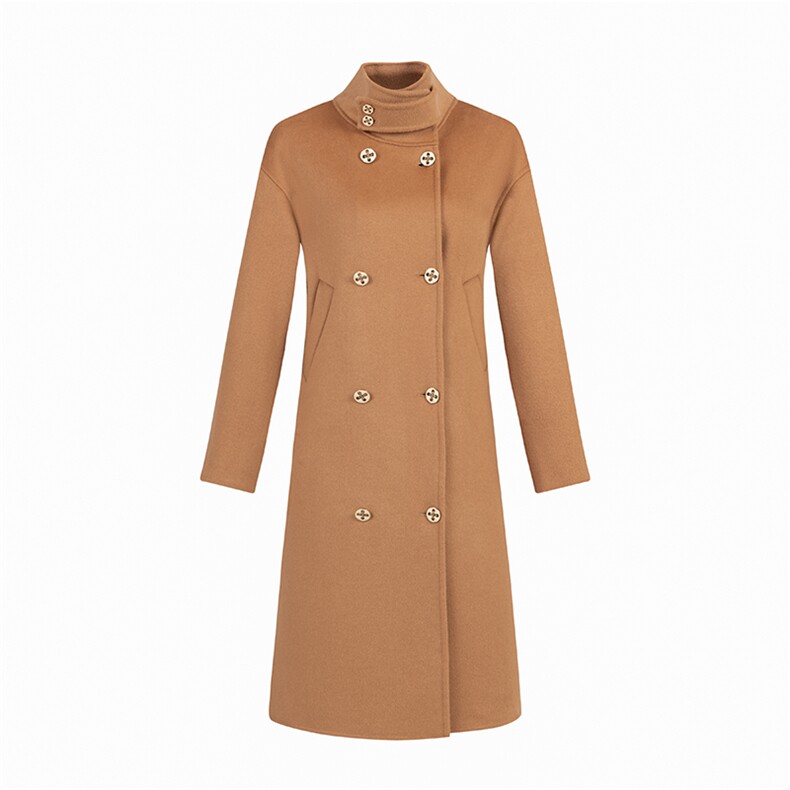 2025年夏季常规中长款长袖其他/other一粒扣立领纯色时尚百搭，女装双面呢大衣，蒙绒特
