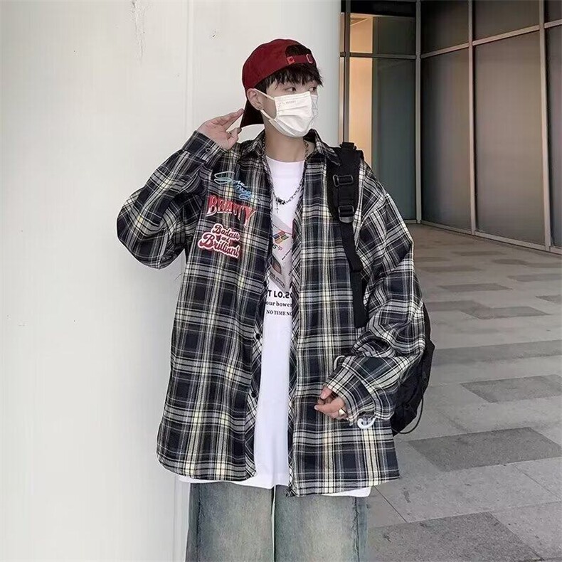 TNT36-P36美式复古衬衫男长袖春季拼接衬衫字母印花衬衫,男装衬衫,星座1503-1