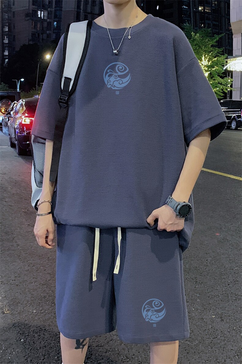 ！2024夏季新款男士华夫格短袖T恤套装学生一套HTZ126P50,男装T恤,电商B220