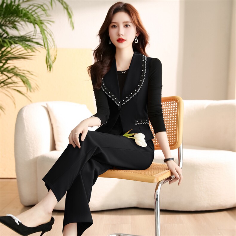 高端职业连体裤女2023夏季新款时尚气质女神范西装马甲阔腿连衣裤,女装套装/套裙,韩美纤衣