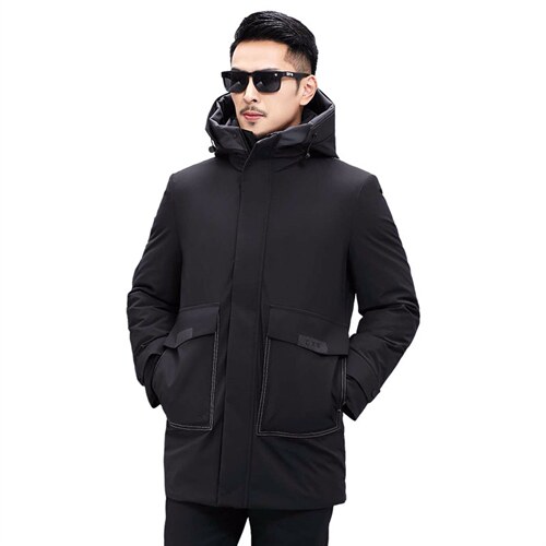 羽绒服男中长款潮流男士连帽休闲保暖厚款冬装外套KCN3019-5-P295，男装羽绒服，电商B212（原钱塘6029）