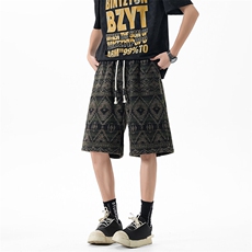 10民族风宽松直筒休闲短裤风潮流格子裤XZ211-1-K2515-P40，男装休闲裤，星座211-1
