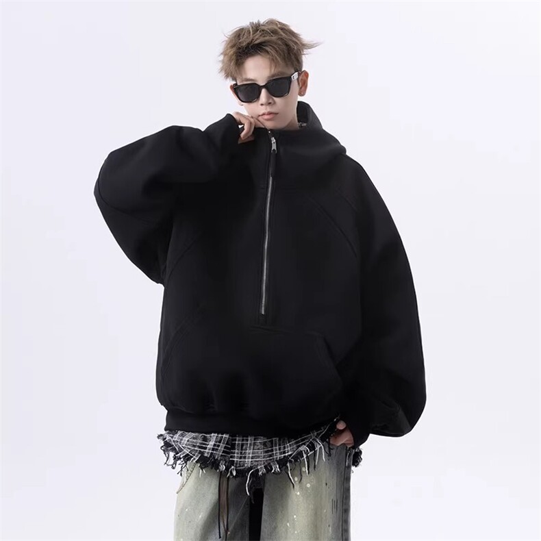 美式连帽半拉链卫衣男春秋质感设计感宽松休闲外套上衣WY35P49，女装短外套，星座1013-5