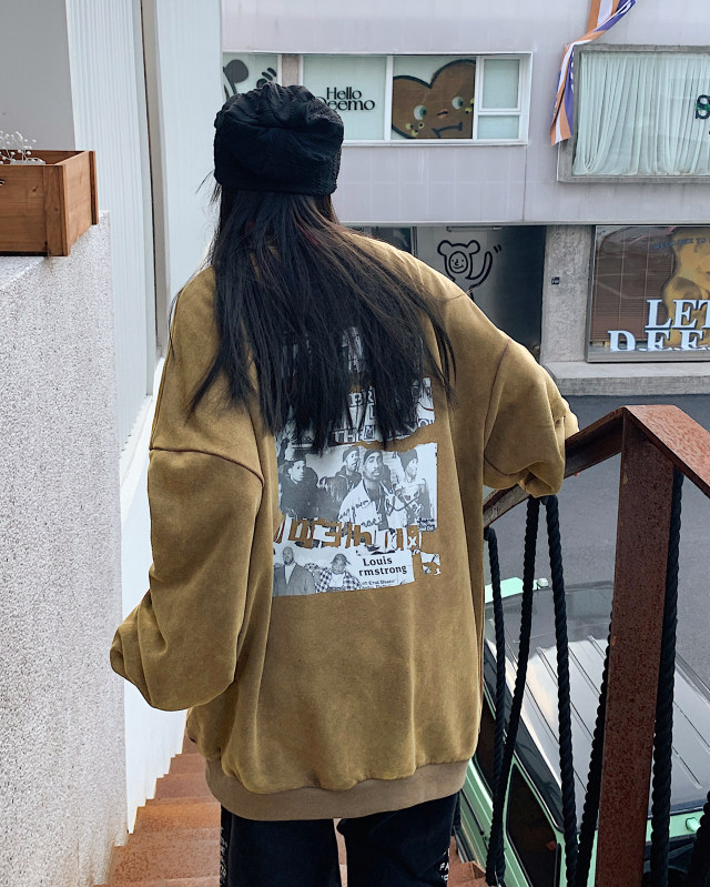2024新款秋装复古美式水洗做旧宽松圆领卫衣301B-JB7891-P58,男装卫衣,星座301B