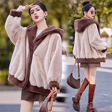 芷墨冬季新款休闲简约宽松洋气百搭皮草一体外套加厚显瘦毛绒外套，女装皮草，芷墨服饰