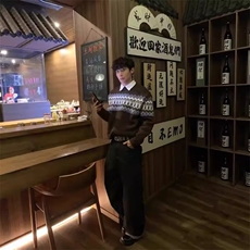 秋冬季毛衣男士圆领加绒加厚小鹿图刺绣宽松针织打底衫男装上衣，男装T恤，星座506A