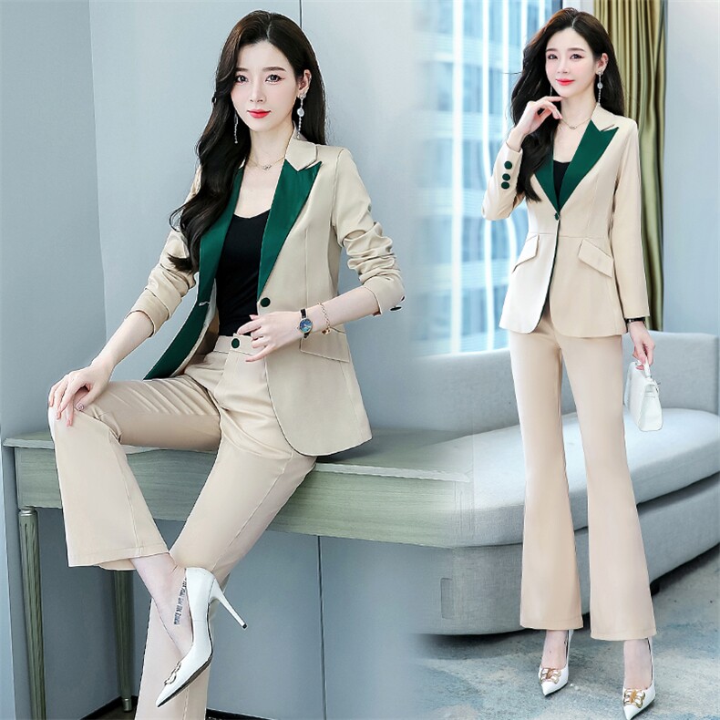 新款现货2022春季女通列休闲气质时尚显瘦大气阔腿裤拼接两件套,女装套装/套裙,韩美纤衣