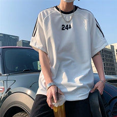 2026夏装新款薄款织带拼接短袖印花五分袖T恤T6606/特P30白色2，男装T恤，电商A094
