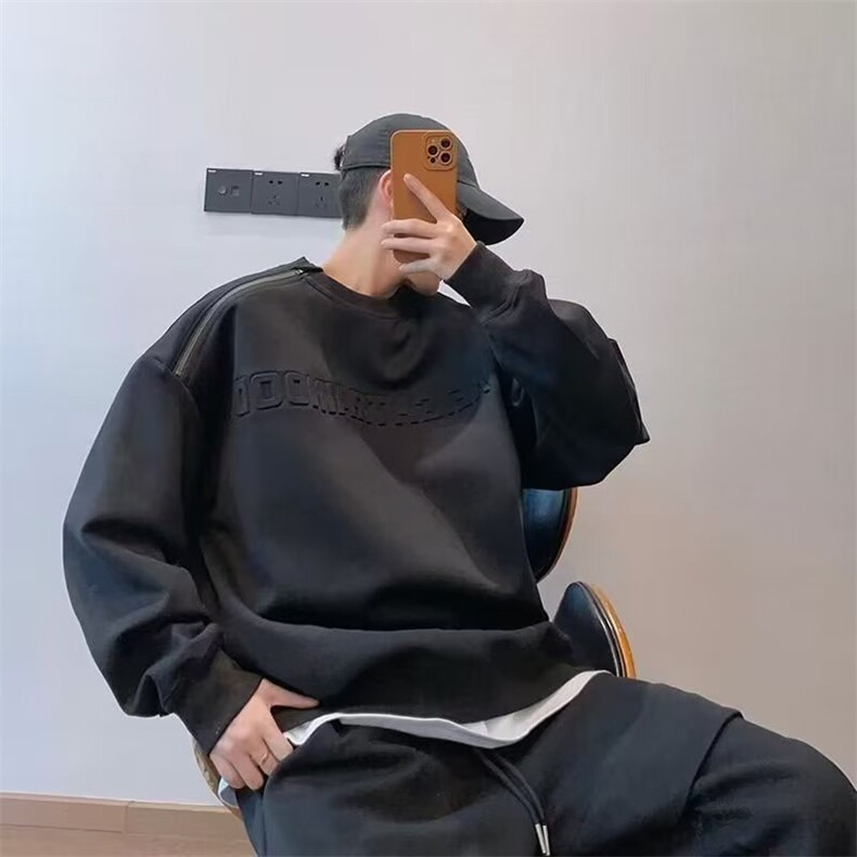 抖音得物高品质重磅二开360克宽松拉链圆领卫衣8807p42,男装卫衣,电商D315