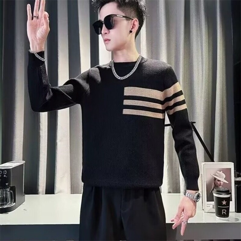 S610圆领条纹毛衣男修身潮牌新款潮流套头打底针织衫男百搭,男装针织衫/毛衣,星座308A-1（原309B-1）