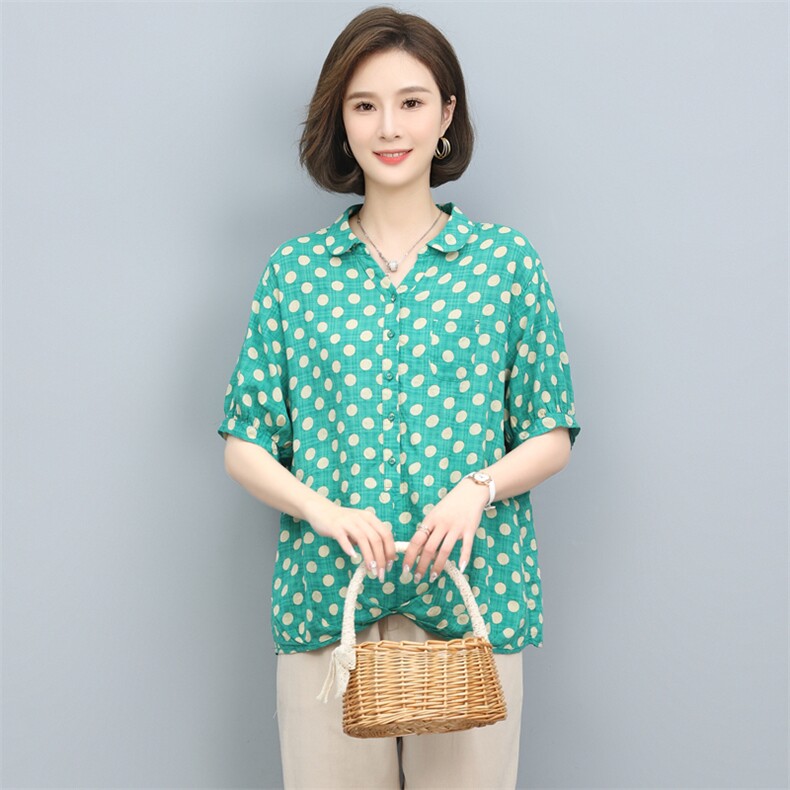 短袖衬衫女套头2022夏装新款韩版气质波点时尚宽松显瘦衬衣,女装衬衫,奕阳依阁
