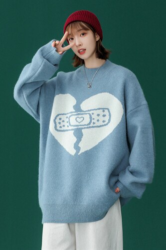 中性秋冬新款爱心宽松圆领软糯毛衣男女针织衫潮A125-A008-P70，男装针织衫/毛衣，电商A125