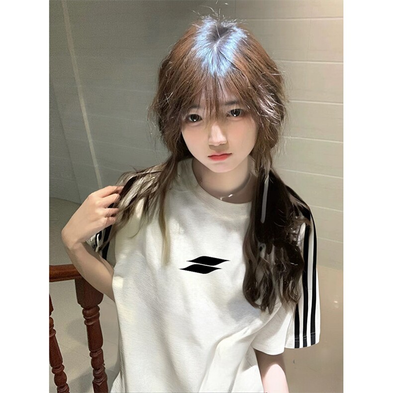 抖音得物高品质二开240克宽松纯棉美式潮牌三条杠织带短袖T恤，男装T恤，电商A486