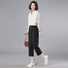 时尚套装女2023新款夏季薄款成套搭配中年妈妈宽松休闲显瘦两件套，女装套装/套裙，奕阳依阁