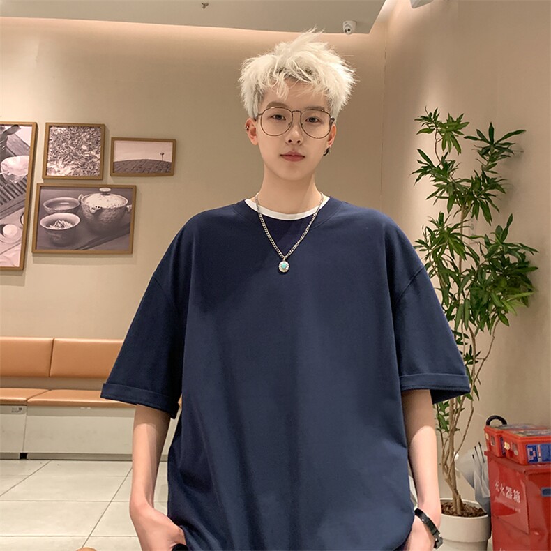 纯色圆领短袖t恤男款夏季薄款纯棉宽松oversize情侣装内搭体恤衫,男装T恤,电商A158