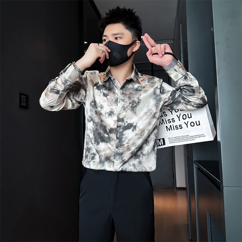 高级感印花衬衫男痞帅潮流百搭社会小伙衬衣301C-CS05-P58控78图片