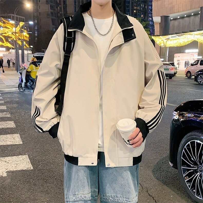 秋季夹克男拉链立领无帽宽松潮流春秋款男生外套侧条纹休闲运动风,男装夹克,星座1210-1
