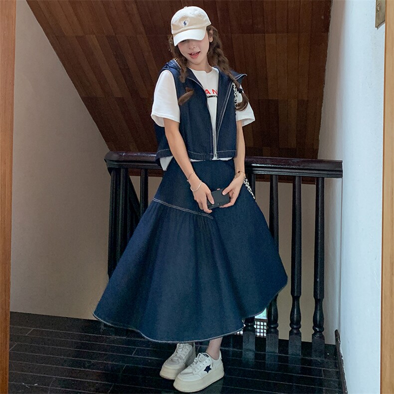【2025春款】休闲牛仔裙马甲+牛仔裙套装088-7713p165k228,女装套装/套裙,2C088