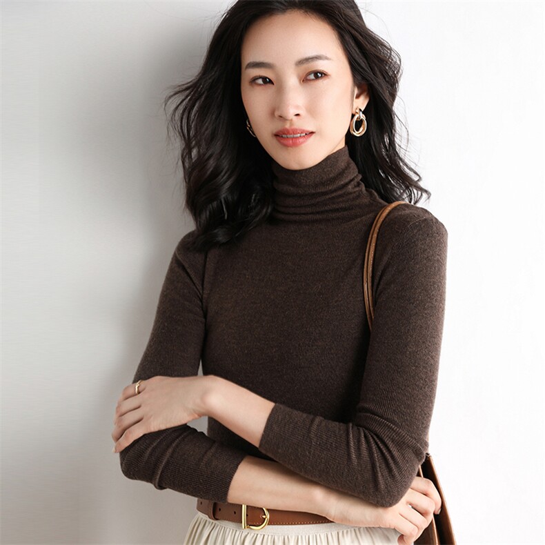 修身纯色高领毛衣女2024秋季新款时尚长袖针织衫,针织衫/毛衣,佳绒包芯纱店