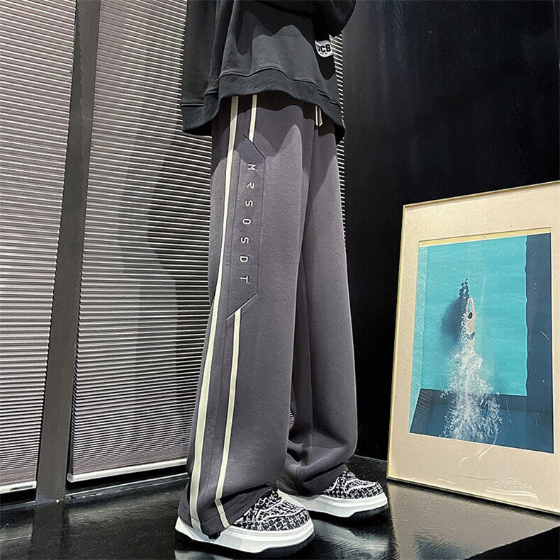 K916常规50加绒58美式高街运动裤新款拖地阔腿宽松直筒休闲长裤,男装休闲裤,星座304A-1