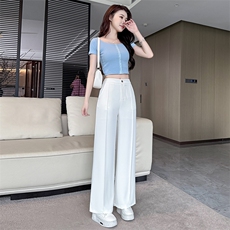 水衣源3310款新款坠感显瘦松紧腰直筒休闲西装阔腿裤，女装休闲裤，水衣源