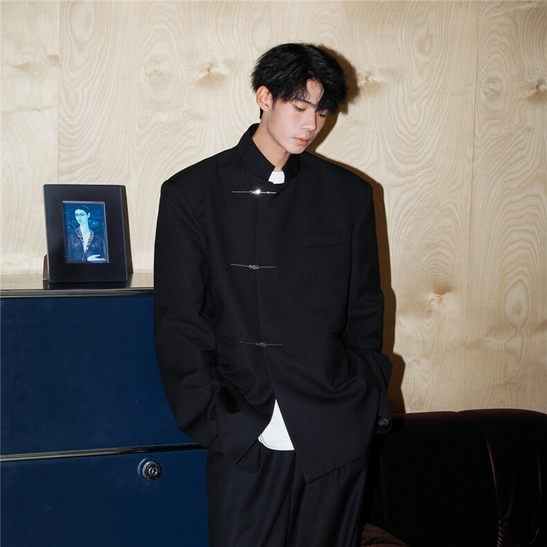 1新中式金属搭扣设计西服男大码情侣西装男外套XF77858P85控138，男装西服，星座226-2