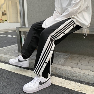 现货夏季阔腿裤百搭直筒侧排扣裤男宽松篮球裤运动裤子男K079-p35图片