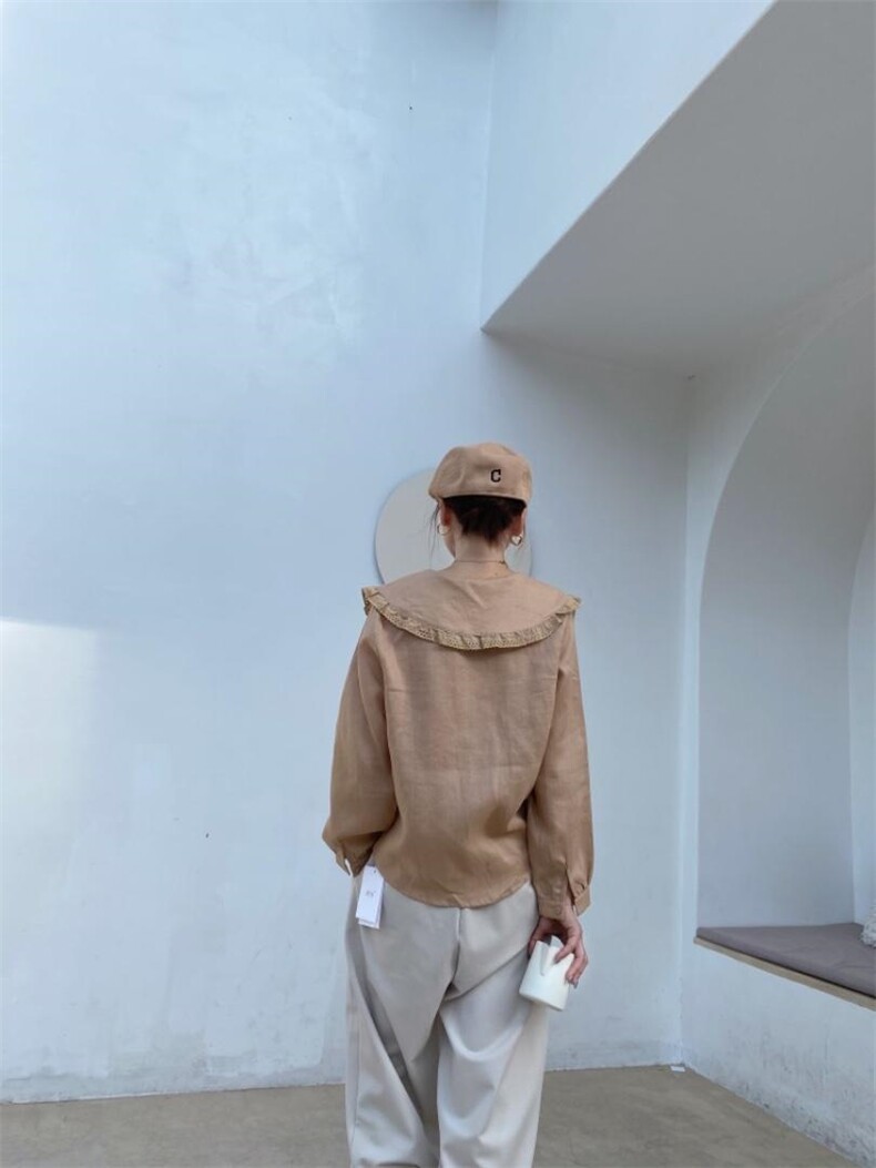 苎娃娃领衬衫，女装衬衫，驿谷