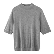 夏季新款简约百搭女士舒适纯色精纺33%羊毛圆领短袖，女装T恤，吉高羊绒