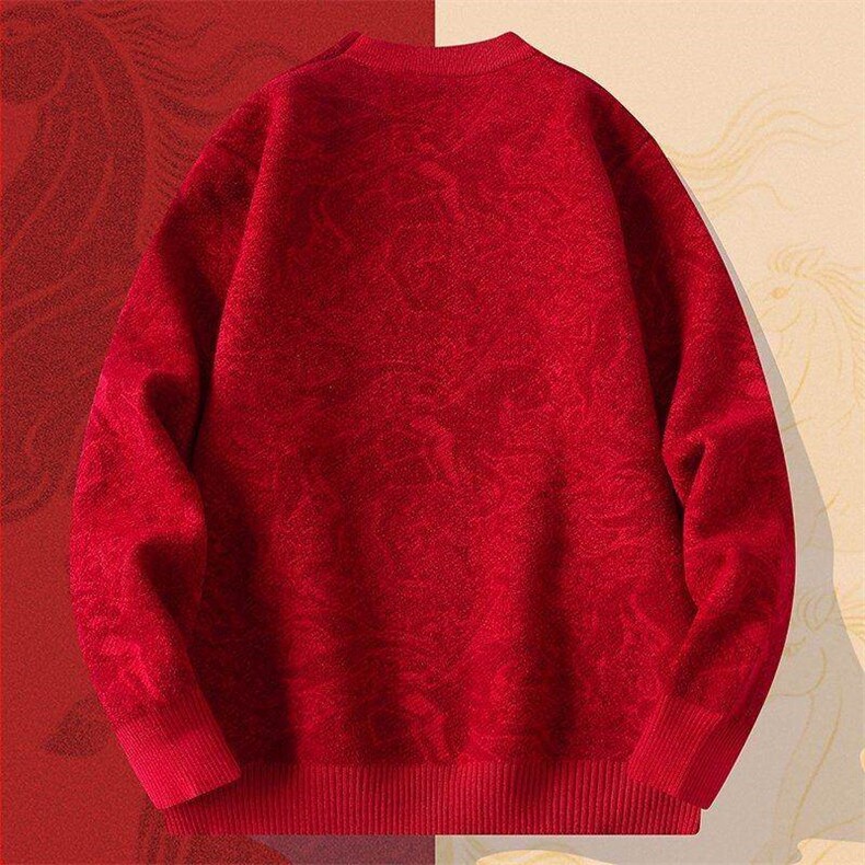 M6355-TP58新年战袍情侣装秋冬季搭毛衣红色本命马年衣服拜年服,男装针织衫/毛衣,电商D310B