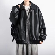 港风复古PU皮夹克痞帅机车服韩版宽松休闲百搭男士外套LJ5011-P73，男装夹克，星座1008