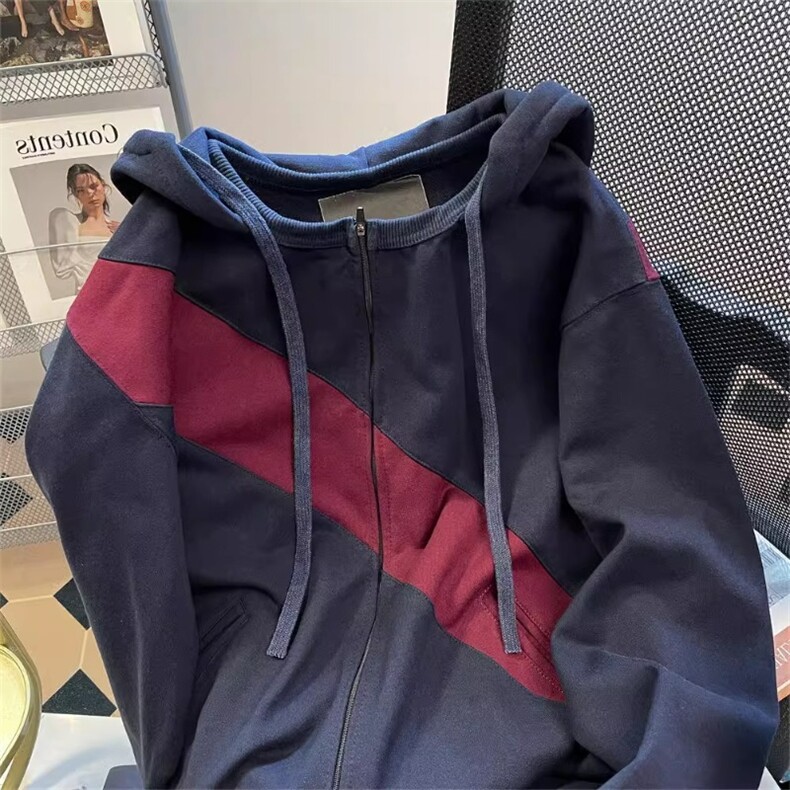 694-P54美式重磅解构连帽卫衣秋冬潮牌设计拼接宽松高街开衫,男装卫衣,电商B323A