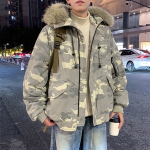 美式毛领派克棉服男冬季加厚工装棉衣情侣外套M060-P110迷彩P115