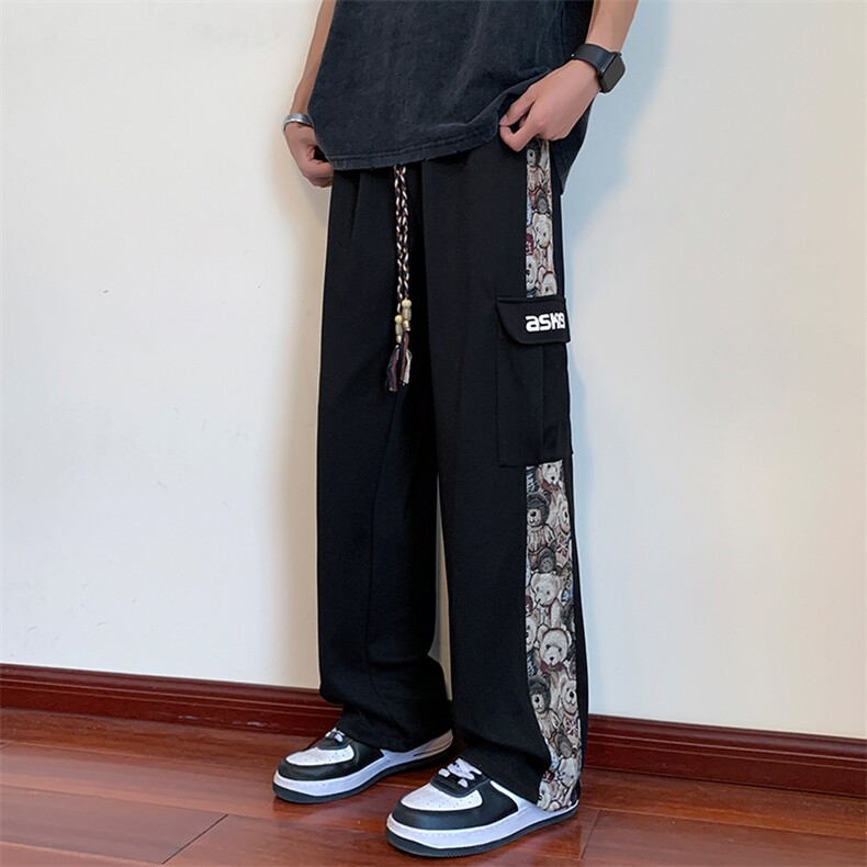 高质量小熊拼接休闲裤男潮牌高街痞帅秋束脚长裤大码CK8611-P62,男装休闲裤,星座1001-1