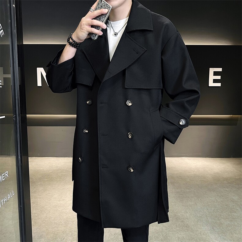 2024店主风秋季新款中长款宽松休闲纯色高品质风衣外套F2401-P165，男装风衣，电商A413