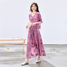 夏季新款现货！2026休闲风宽松版重工刺绣上衣+刺绣大摆半裙套装，女装套装/套裙，宝儿家