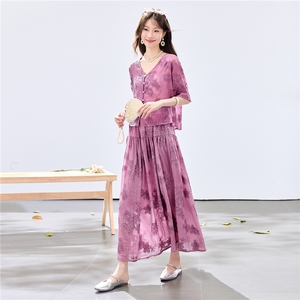夏季新款现货！2026休闲风宽松版重工刺绣上衣+刺绣大摆半裙套装图片
