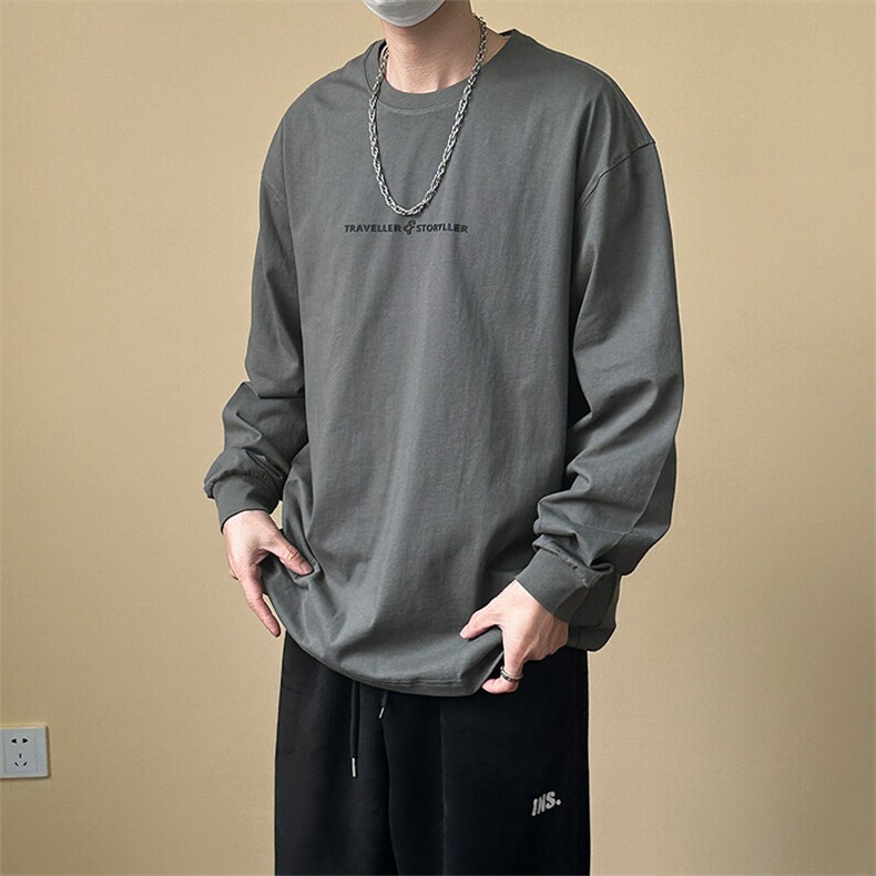 2025春季新款现货纯棉长袖T恤男潮牌宽松休闲上衣A351-AT2526-P40，男装T恤，电商A351