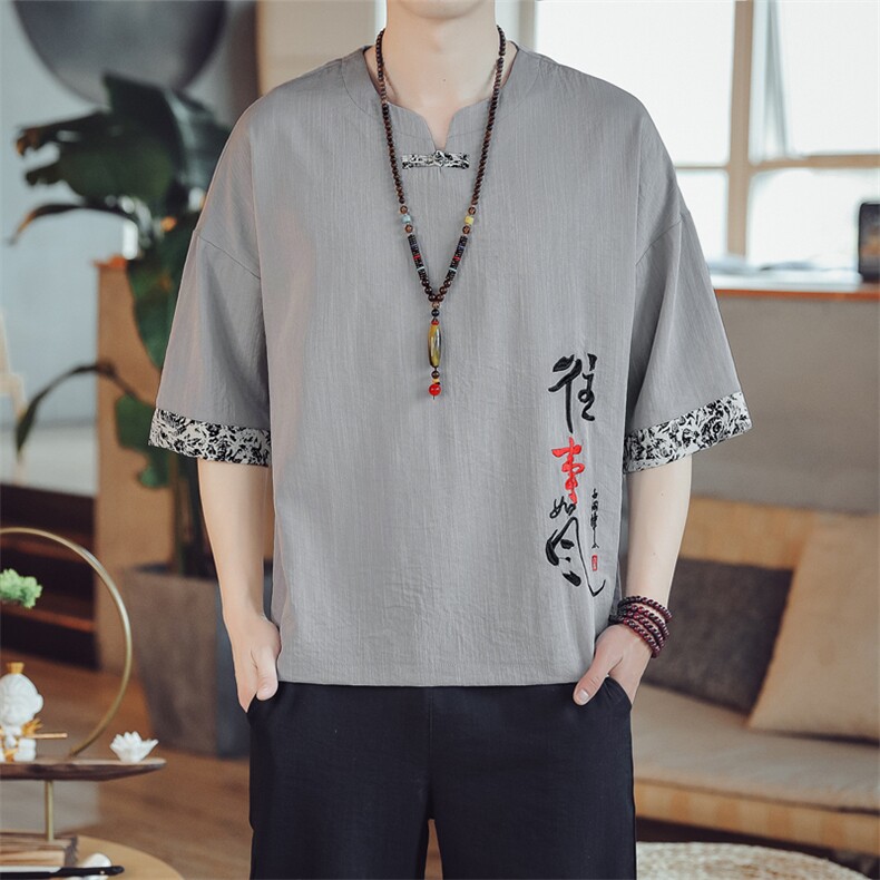夏季男士风复古唐装名族风T恤A334-T227-P45,男装民族服装,电商B339(原A334）