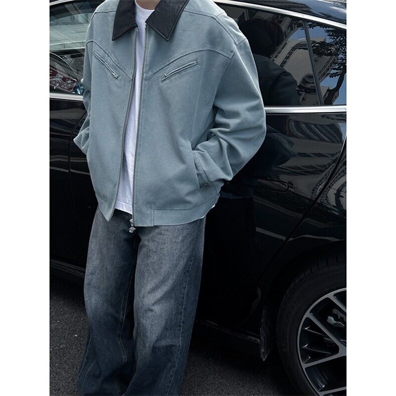 底特律工装夹克外套男春秋高级感痞帅翻领cleanfit美式复古棒球服图片