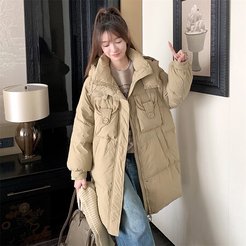 2023年冬季新款时尚通勤70鹅绒羽绒服中长款外套女,女装羽绒服,辉之琳