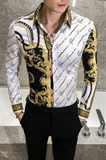 2021春秋男衬衫英伦长袖上衣印花男装韩版修身四季潮流衬衣H862-P55，男装衬衫，星座419（原A233）
