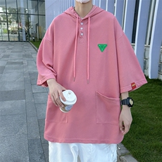 连帽男短袖T恤夏季青少年五分袖休闲薄款学生纯色上衣潮，男装T恤，星座716-2