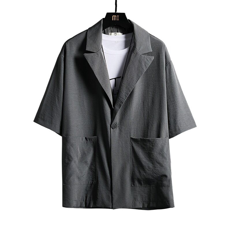 A119-P50七分袖西装男大码宽松五分袖小西服网格挂拍,男装西服,电商A040A